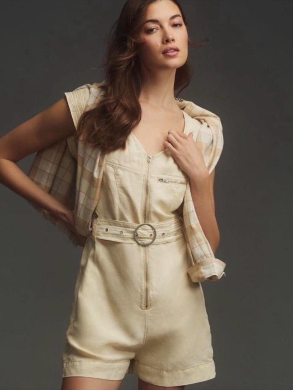 Pilcro Anthropologie Utility Romper NWT Size Medium Belted Neutral